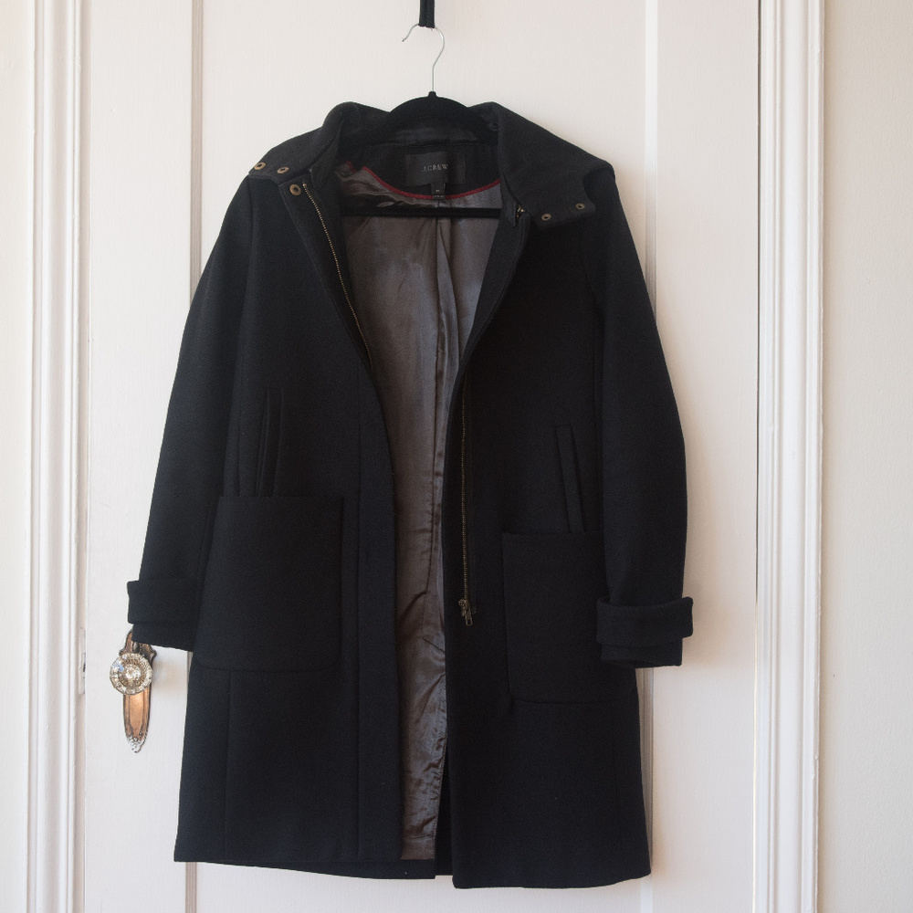 J Crew Black Wool Coat, Size 00